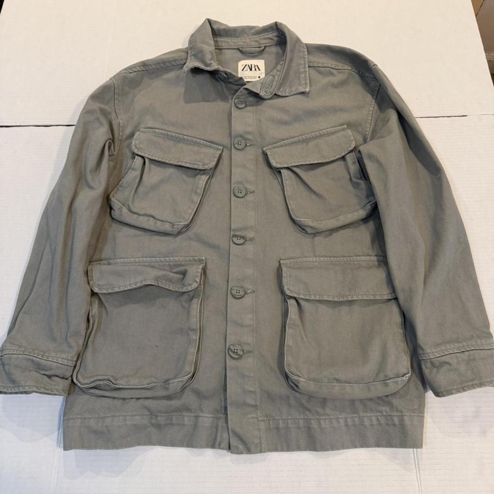Zara Women's Utility Gray Button-Down Shirt